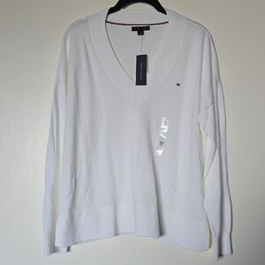 Tommy Hilfiger White V-Neck Sweater